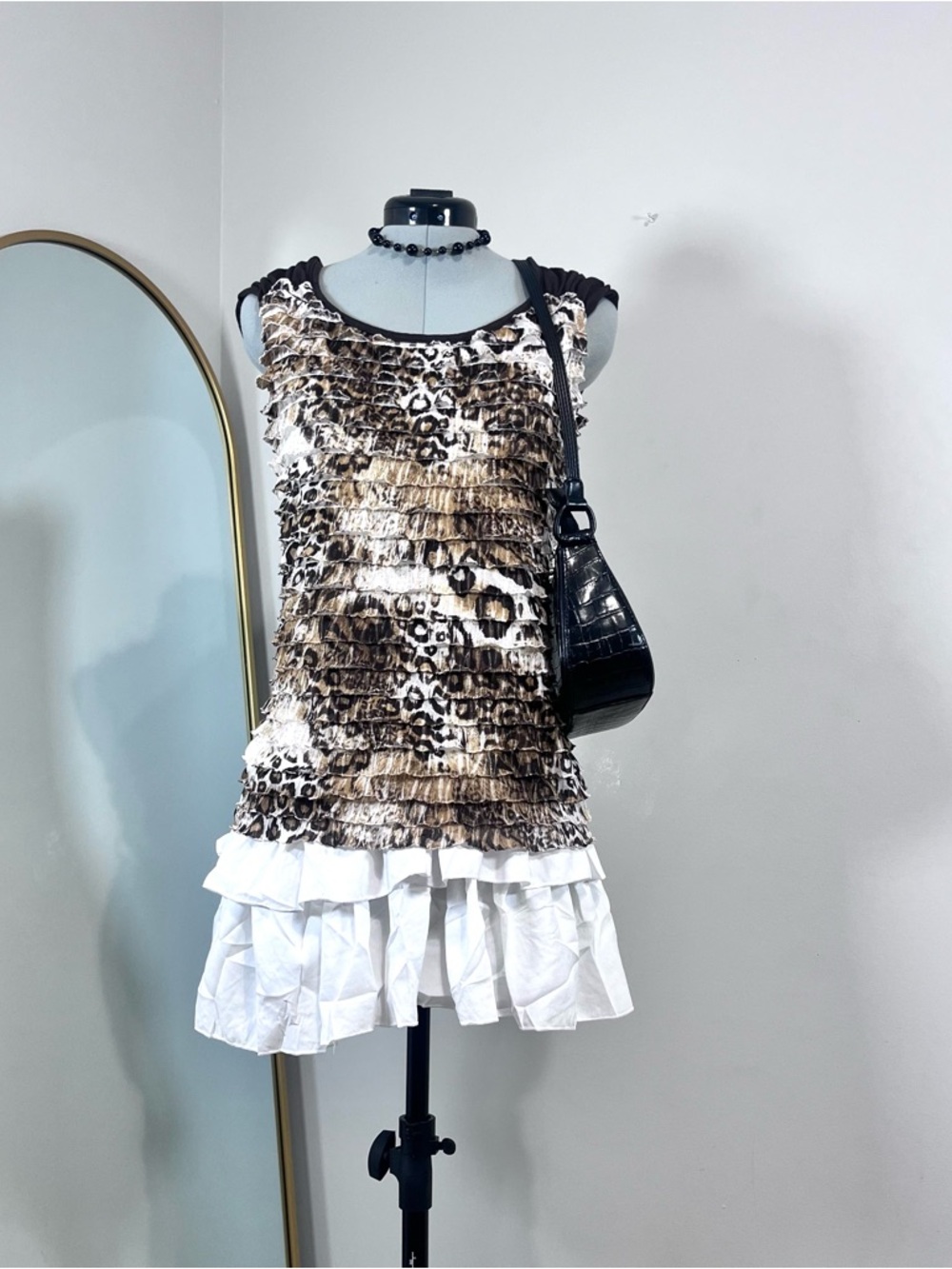 AGB Brown Leopard Print Ruffle Tiered Tank Top